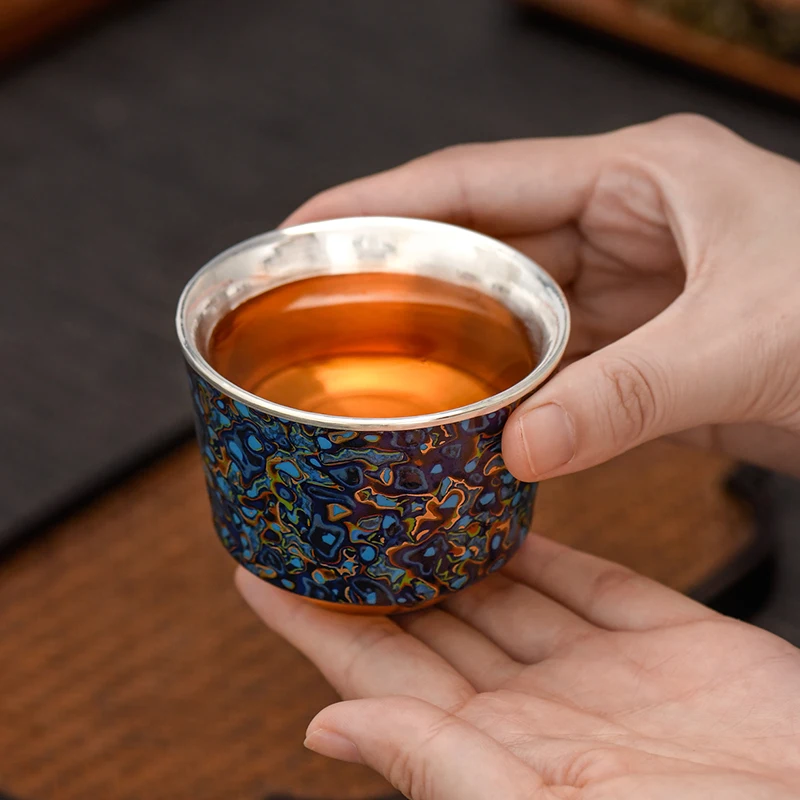 

Big paint bag silver sample Tea Cup pure silver 999 intangible heritage Chinese wind tea cup household large capacity host cup