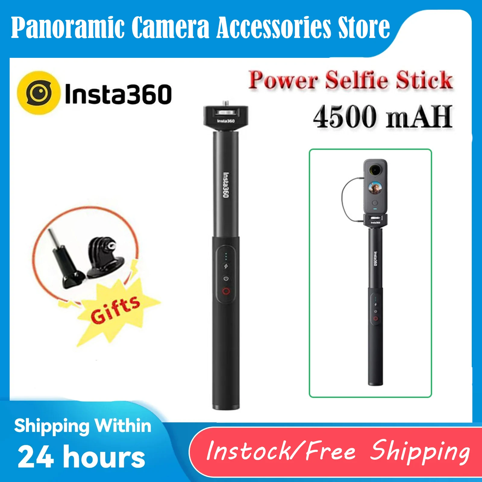 

Insta360 Original Power Selfie Stick Remote Control for Insta360 X3 One X2 / RS / R Panoramic Sports Cameras Accessories 4500mAh