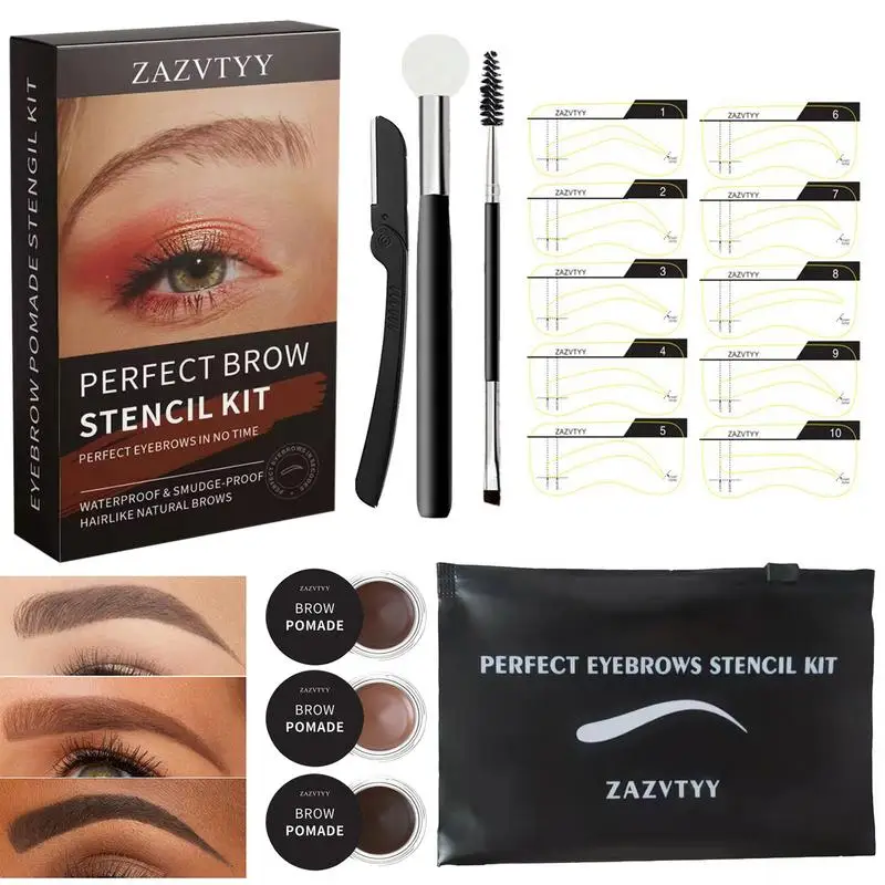 

Набор помады для бровей, стойкий водонепроницаемый трафарет для бровей, многоразовый Набор для новичков и профессионалов