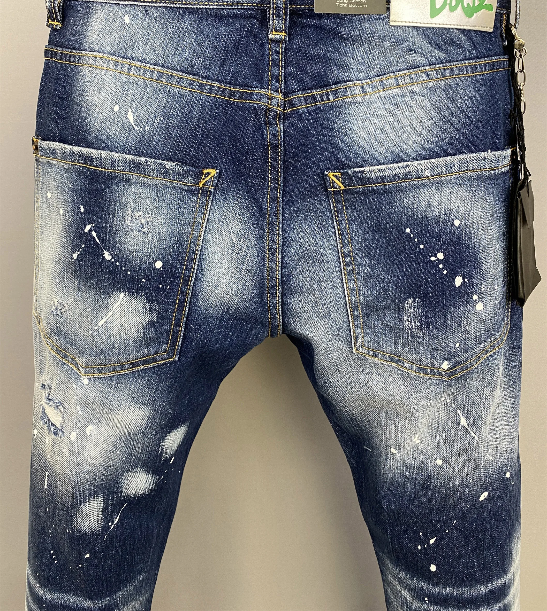 2023 Autumn New style Denim Pants Men's d2 Slim Fit Small Feet Casual Water Wash Tide Big Hole Leakage Meat Fashion