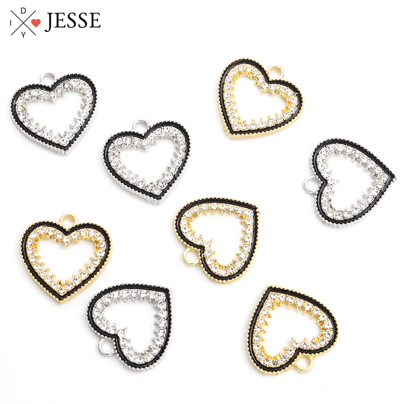 

Trendy 10pcs Enamel Crystal Love Heart Charms 19*19mm Metal Drip Oil Rhinestones Pendants for Earrings Necklace Bracelets Making