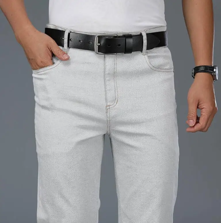 Мужские бежевые свободные джинсы модные джинсовые брюки для мужчин повседневные