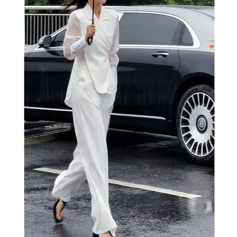 Женский костюм с широкими штанинами летняя белая сценическая одежда 2 шт./компл. |