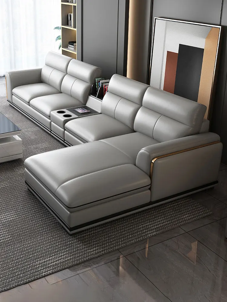 

Italian style leather sofa living room modern and simple first floor leather sofa tea table combination imperial concubine suit