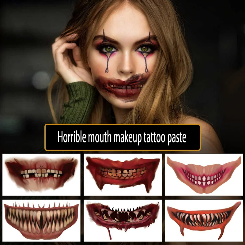 

Наклейки-татуировки с большим ртом на Хэллоуин, «сделай сам», ужасы, губы, царапины, наклейки на лицо, декорации, День мертвых боди, искусственные искусства