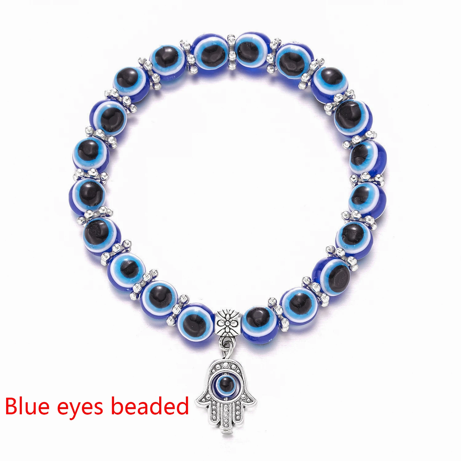 

2023 Hot selling fashion blue Evil Eye bracelet retro butterfly hollowed out blue eyes beaded pendant elastic bracelet wholesale