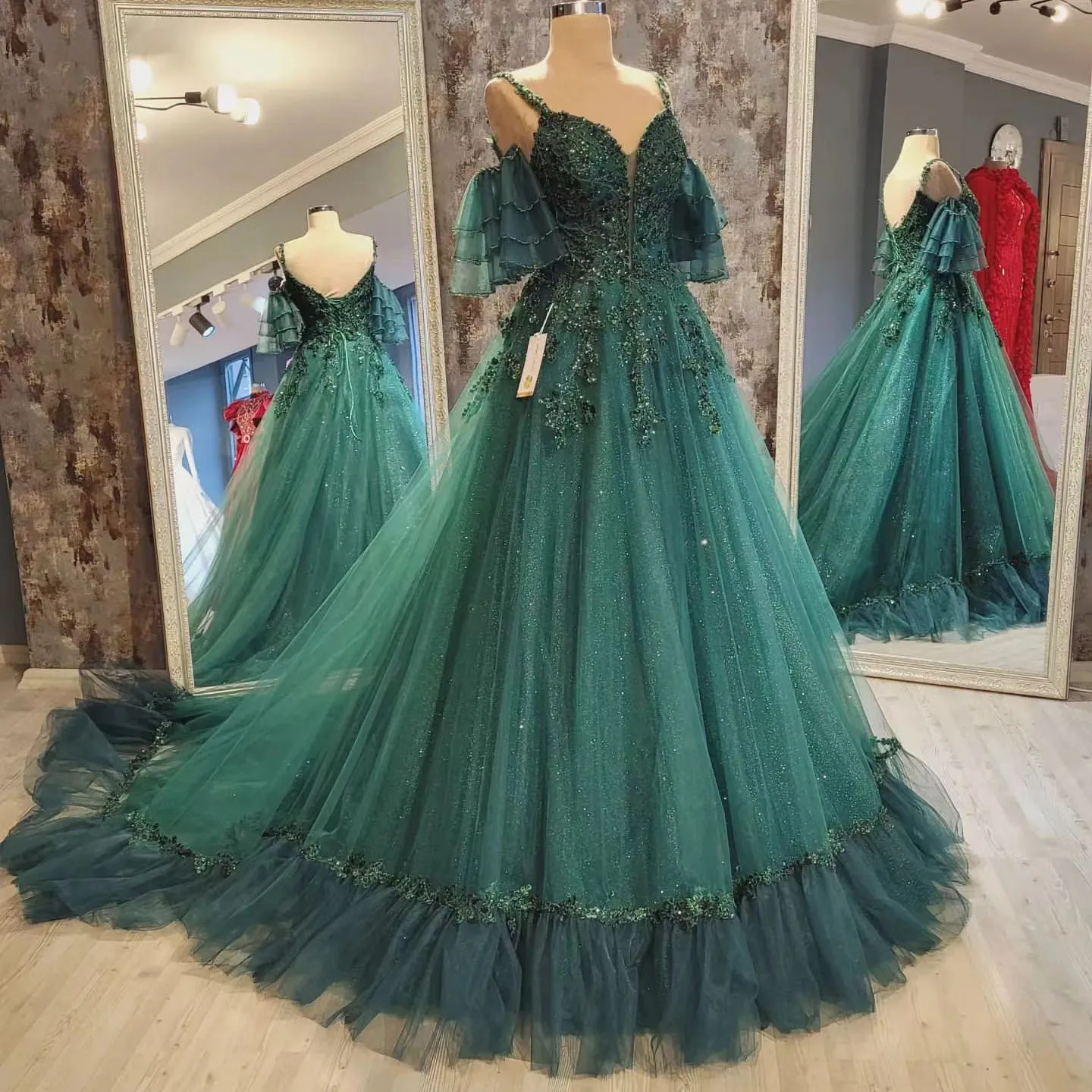 

New Middle East Arab Green Luxury Prom Dress 2022 For Women Beading Sequins Evening Party Formal Gowns Vestidos De Fiesta