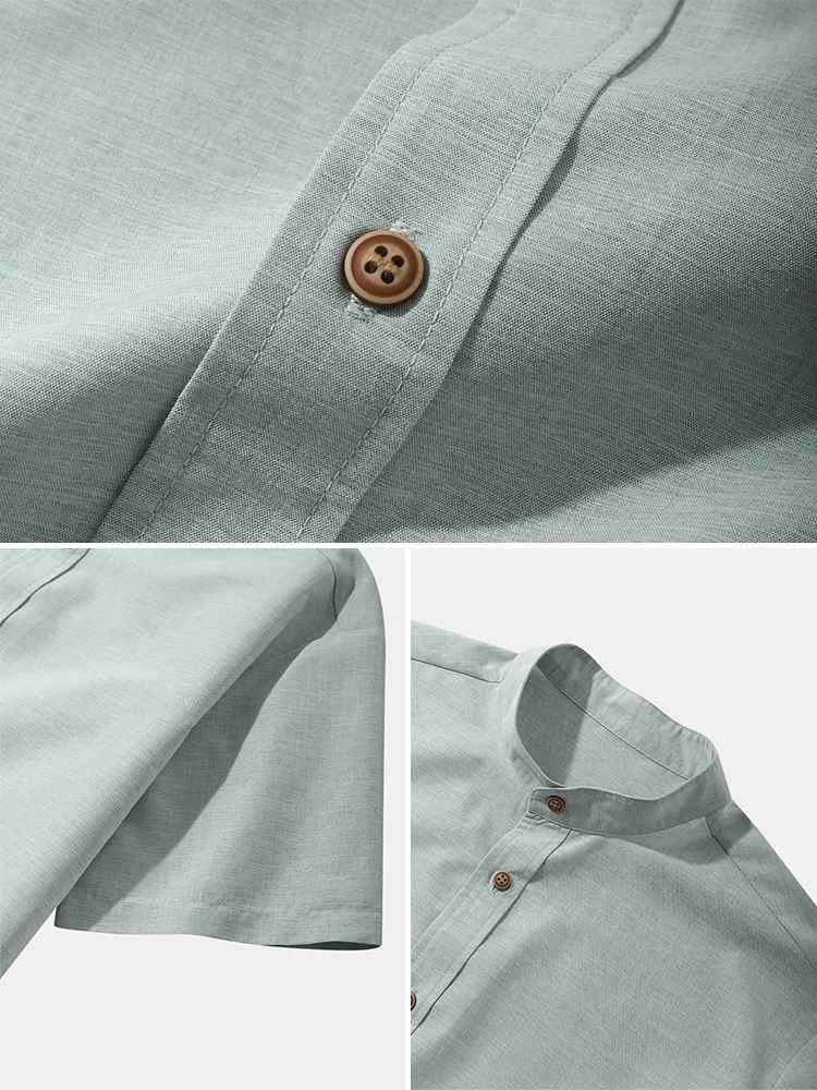 CharmkpR Tops 2022 Casual Simple Style Men Solid Color Comfortable Blouse Male Stand Collar Button Up Short Sleeve Shirts S-2XL