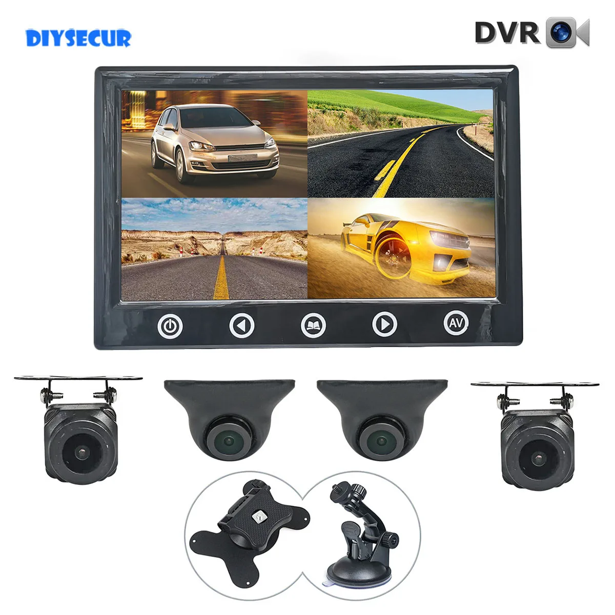 

DIYSECUR 7" AHD IPS Split QUAD Car HD Monitor 1280*720P AHD Night Vision Rear View Camera Waterproof with Video Recording