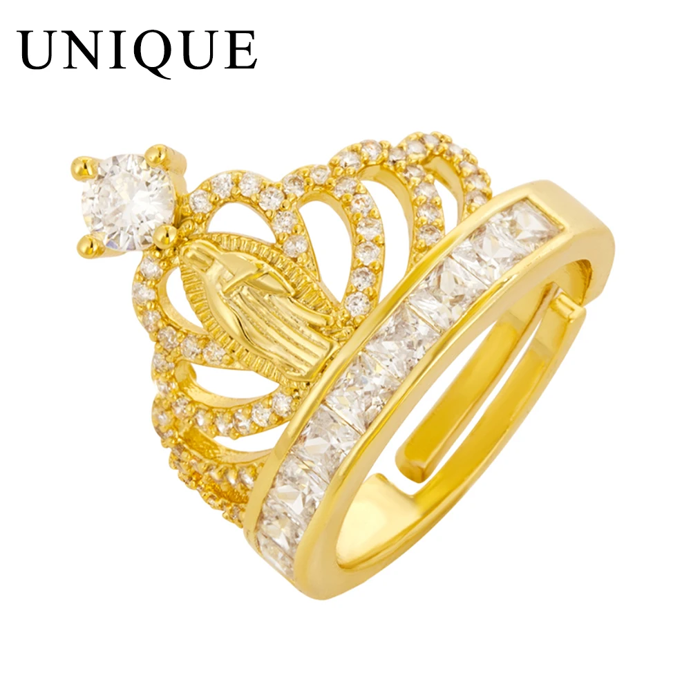 

UNIQUE Gold Color Cubic Zirconia Crown Rings for Women Bridal Party Wedding Jewellery Delicate Female Ring Jewerly Gifts