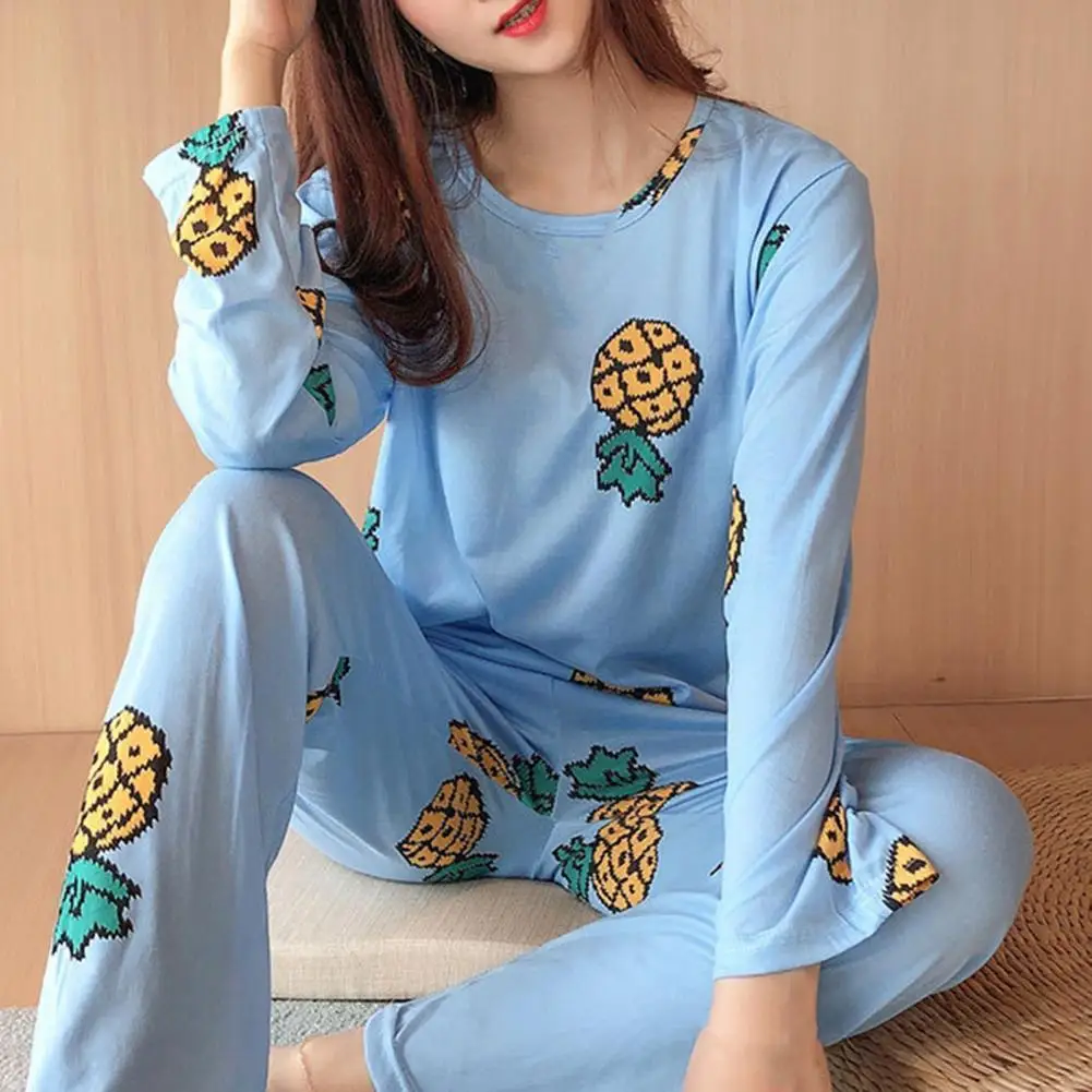 

Winter Pajamas Set Cartoon Patterns Pink Fruits Women Pajamas Set Spring Long-sleeved Trousers Ladies Pajamas Suit Nightclothes