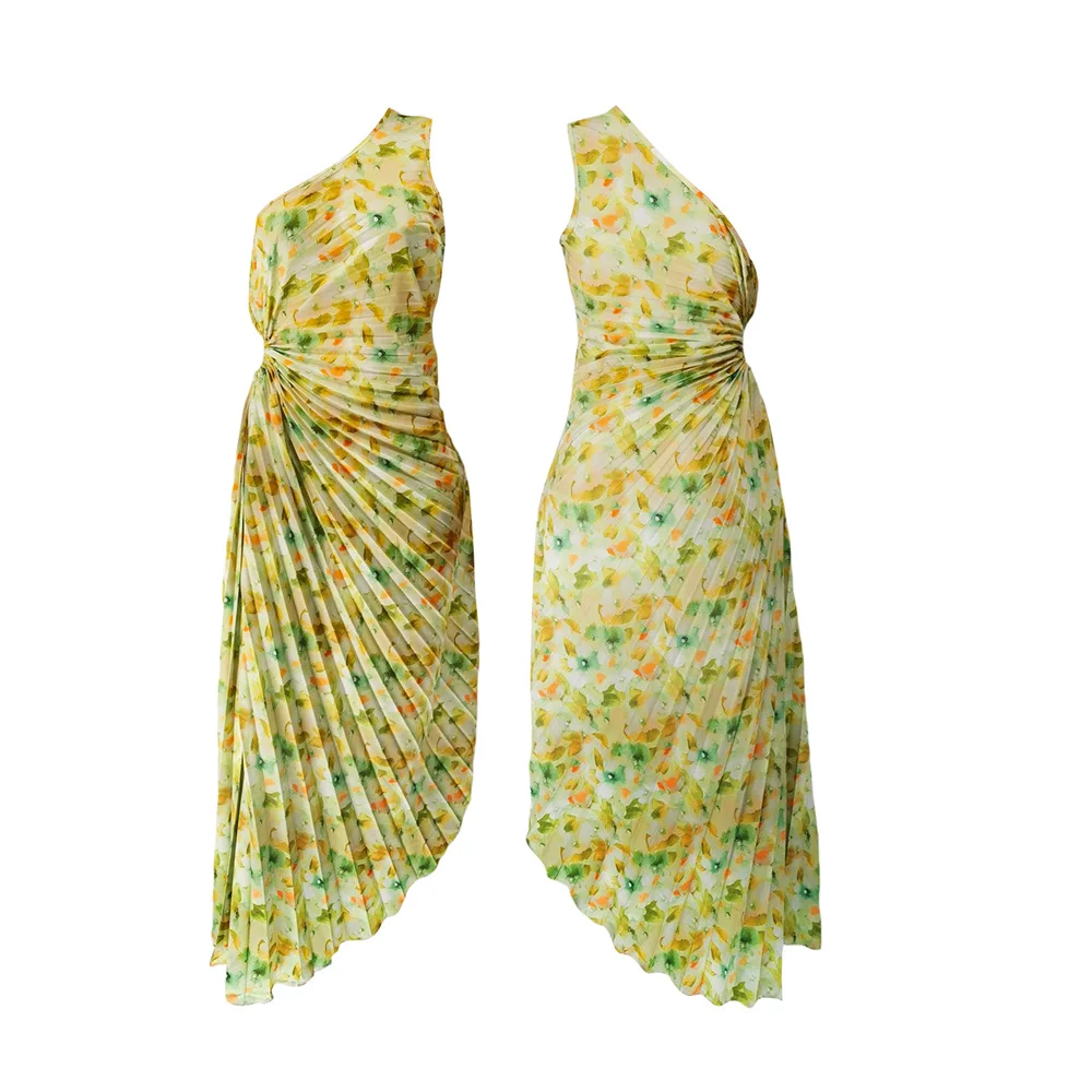 Douhoow женское Плиссированное длинное платье 2023 модное без рукавов на одно плечо