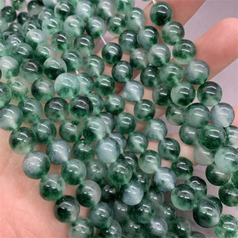 Круглые свободные бусины-разделители из халцедона с водорослями для