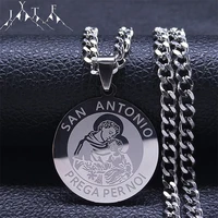 san antonio prays for us archangel round stainless steel necklaces silver color necklace jewelry religieux m%c3%a9daille n2314s05