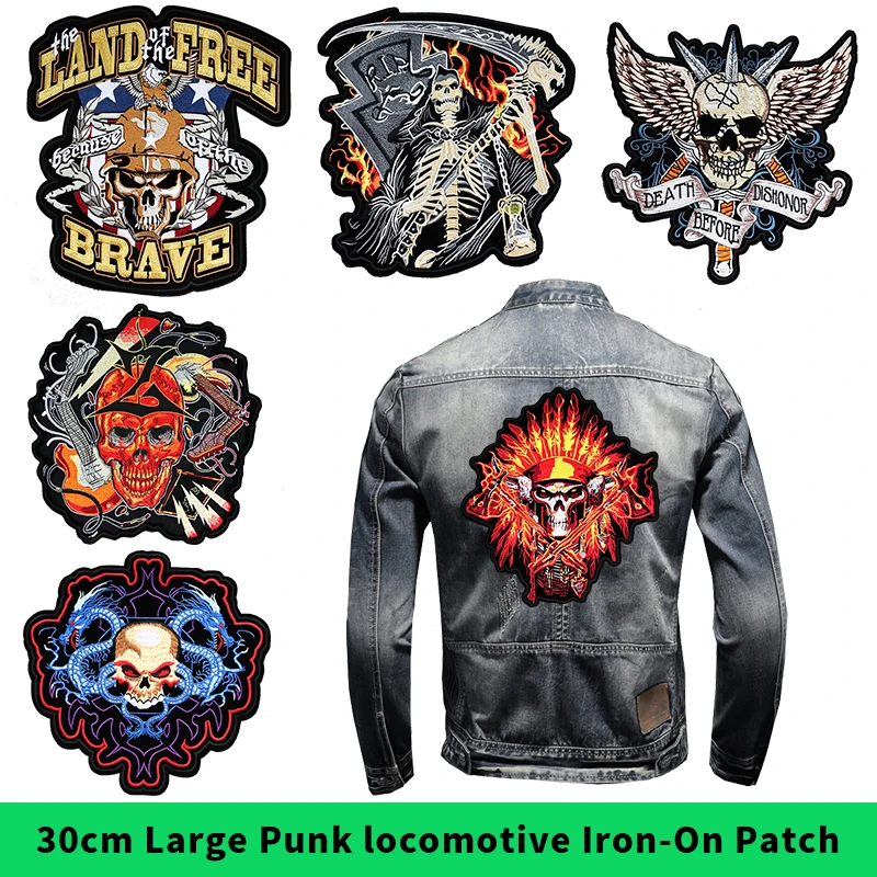 Punk Biker Patch Iron On Embroidery Patches On Clothes Big Pacthes For Jackets Denim Applique DIY Rock Large Back Pacth Badges