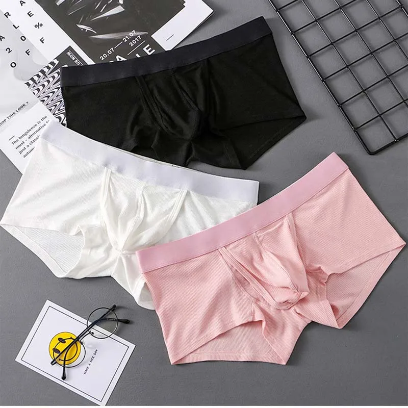 3 Pcs/bag Men's Panties Boxer Pants Large Space U Raised Large Pouch Boxer Shorts Skin-friendly Breathable Men's Underwear
