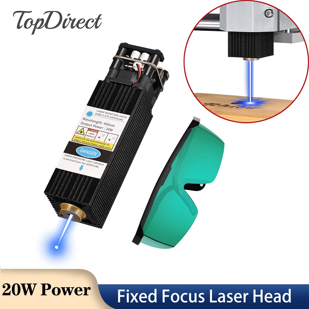 

TopDirect CNC Laser Tools 20w Power Laser Moudle Blue Purple Ligh Fixed Focus Laser Head for 3018 3018pro 6550 Laser Engraver