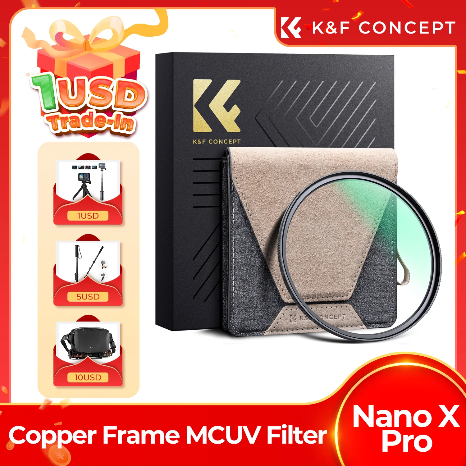 K&ampF Concept MCUV Filter HD Ультратонкая медная оправа 36-слойный антибликовый объектив с
