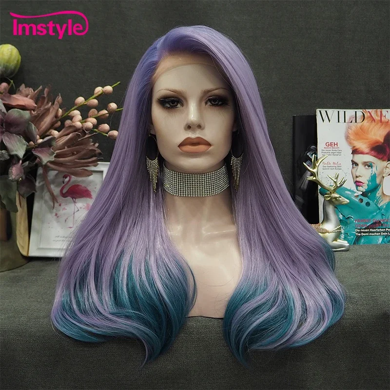 Imstyle фиолетовый парик Синтетический кружевной передний прямые волосы два цвета