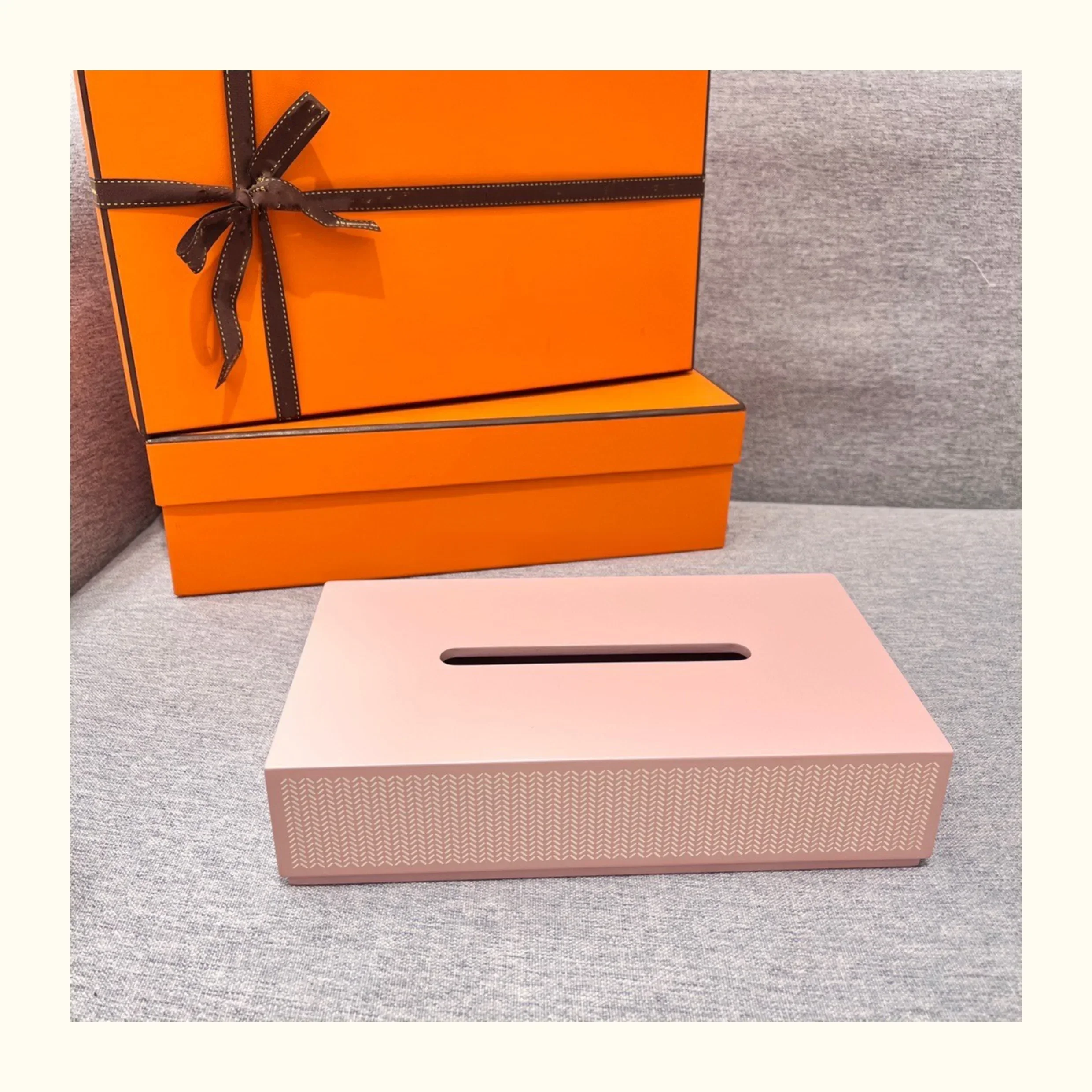 European-Style High-End Home Hand-Painted Carved Wooden Tissue Box Rectangular Square Bright Matte Contrast Color Paint logo