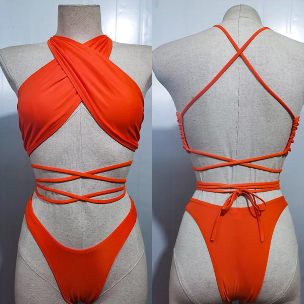 

New Sexy Cross Strap Swimwear Bright Face Women's Swimsuit Fashion Triangle Micro Bikini Set Brazilian Trend 2023 Bathing Suit
