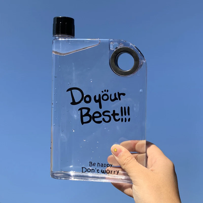 Creative A5 Clear Plastic Flat Water Bottle Portable Fitness Kettle Notebook Square Simple Personality Sports Drinking Bottle