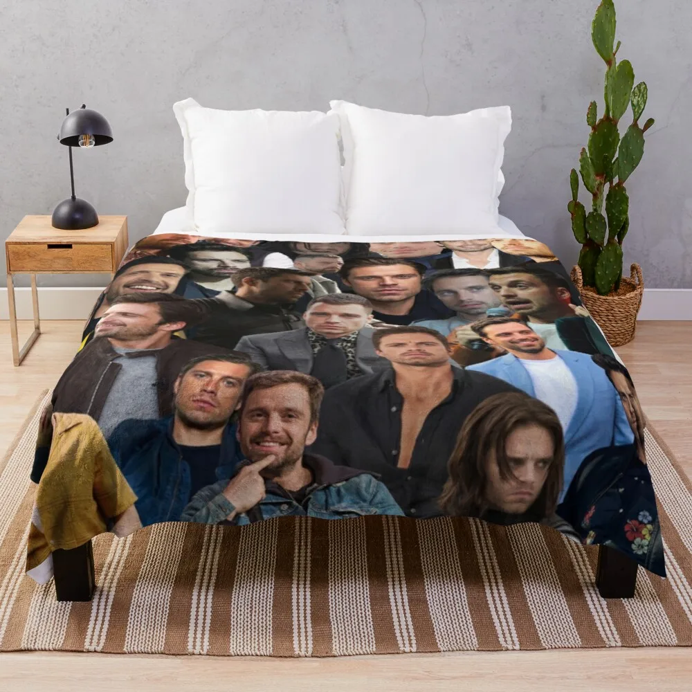 

Sebastian Stan Photo Collage Throw Blanket crochet crochet summer cottons cotton knit blanket