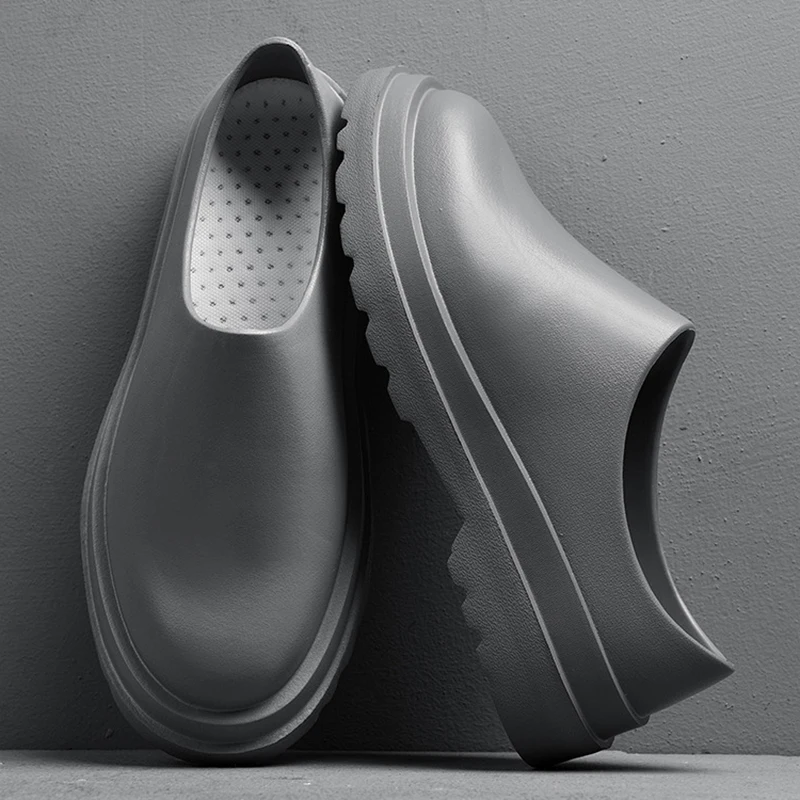 Soft PU Kitchen Work Shoes Unisex Non-slip Men Sneakers Waterproof Portable Slip-On Casual Walking Shoes Rain Boots Car Wash