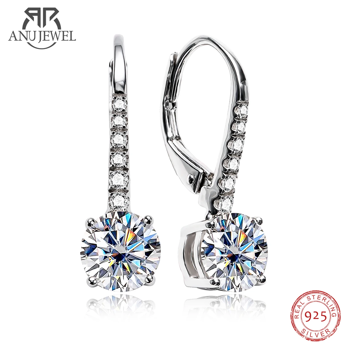 AnuJewel 1 Carat D Color Moissanite Dangle Drop Earrings 925 Sterling Silver Jewelry With GRA Certificate