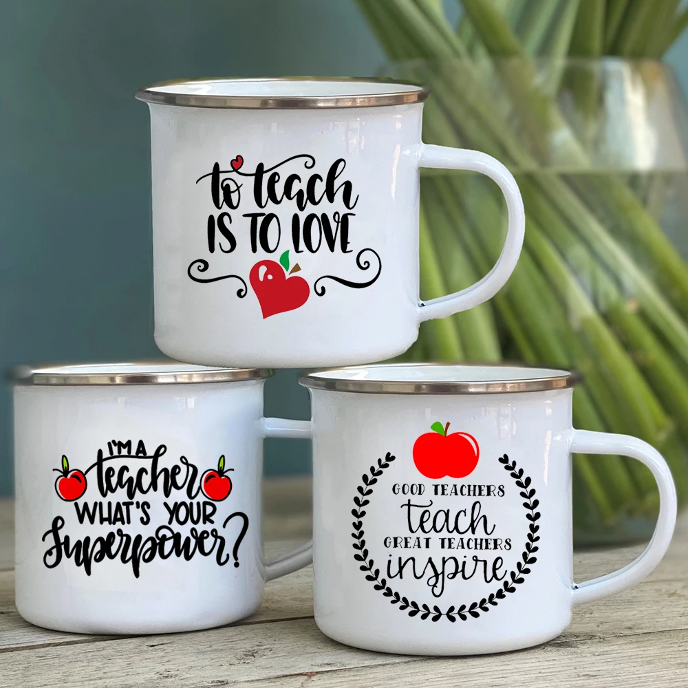 

Enamel Drinking Cups Conference Office Drinking Cup Graduation Fun Gift Teacher To Teach Is To Love Apple Printing Coffee Mugs