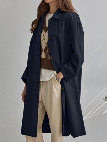 Модное пальто ZANZEA в Корейском стиле, тренчи, Женская Осенняя верхняя одежда цвета хаки с длинным рукавом, однобортная ветровка средней длины 2023