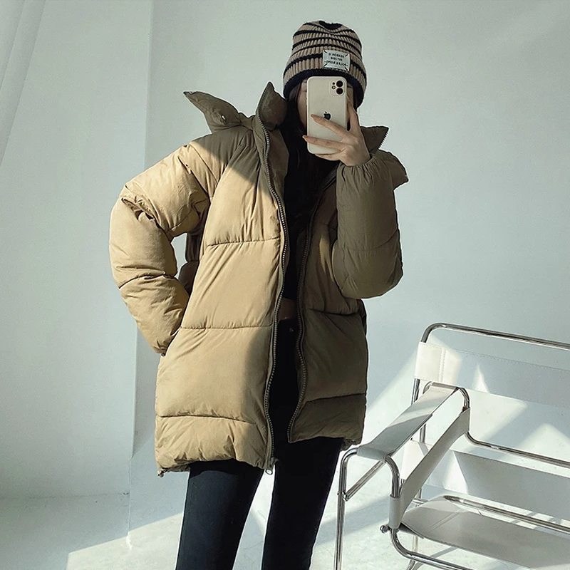 Korean style Winter Hooded Padded jacket 2022 new collection Fashion Thickened Oversize coat Parkas Female Green INKEO 2O104