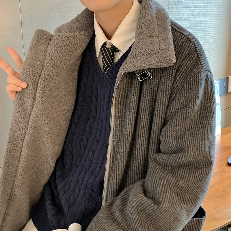 Winter Thick Corduroy Jacket Men Warm Fashion Retro Thickened Lamb Wool Jackets Mens Streetwear Korean Loose Short Coat Men