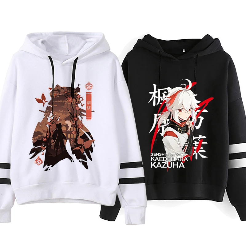 

New in Genshin Impact Hoodies Unisex Hu Tao Zhongli Hooded Women/men Genshin Y2k Printed Sweatshirts Kawaii Cartoon Mange Tops F