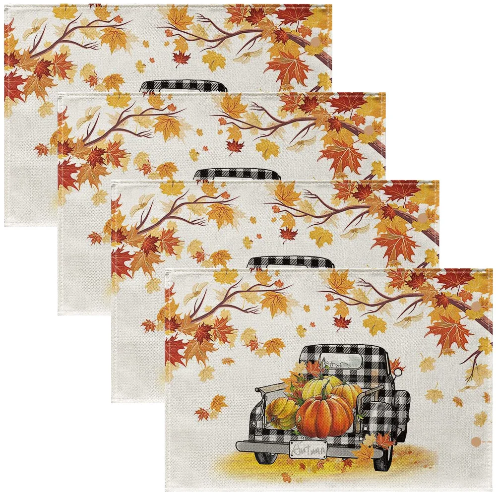 

4pcs Maple Leaves Patterns Placemats Table Mats Dining Place Mats Festival