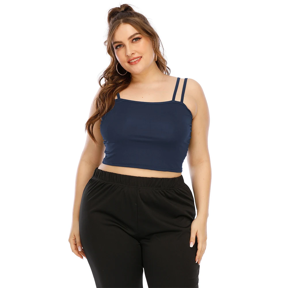 2022 NEW Summer Plus Size Women's Top Solid Color Casual Simple Suspender Short Navel Revealing Vest Lively And Sexy L-4XL