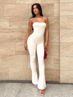 elegant party club white jumpsuits for women 2022 sexy one piece outfit tube top split hem bodycon jumpsuit high street outfits