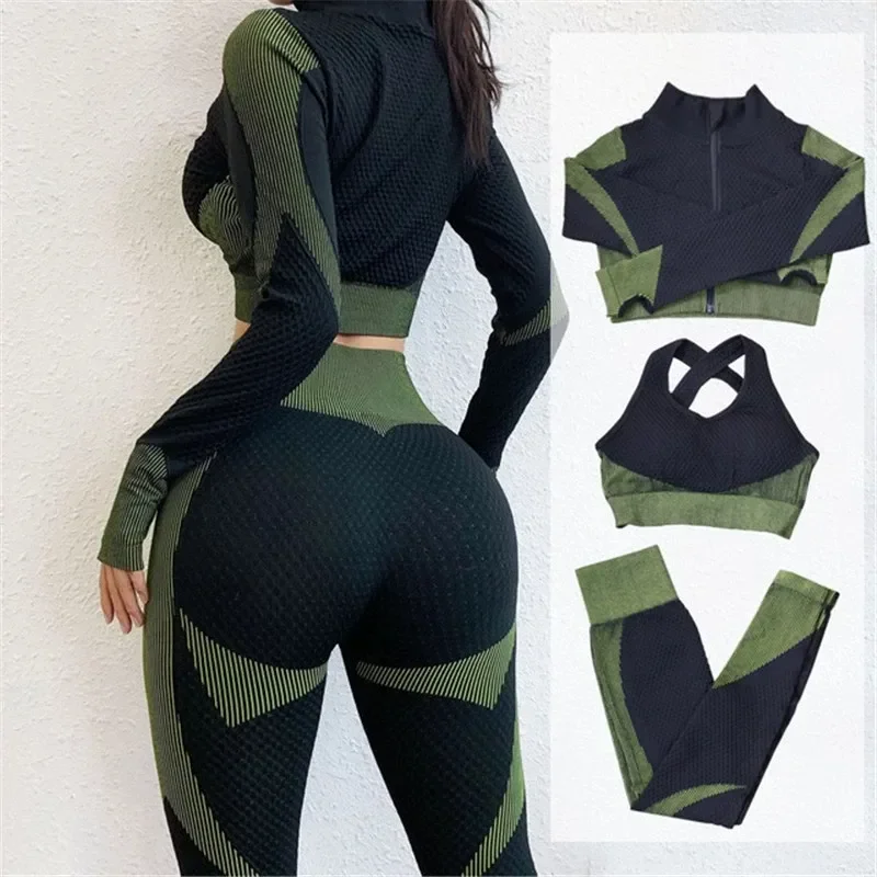 

2/3Pcs Seamless Yoga Set Gym Fitness Clothing Women Yoga Suit Sportswear Female Workout Leggings Top Sport Clothes Training Suit