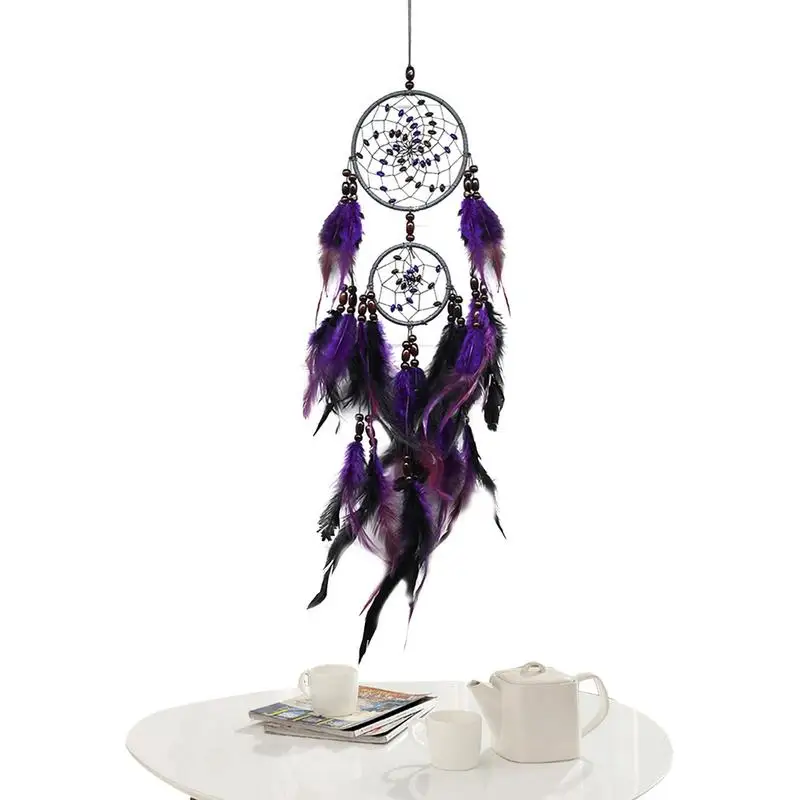

NEW Purple Feather Crafts Dream Catcher Wind Chimes Handmade Indian Dreamcatcher Net For Wall Hanging Car Home Decor Gift BW