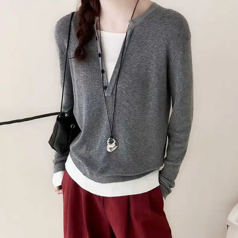 Осень-зима 2024 новый дизайн сложенный лоскутный пуловер из двух предметов