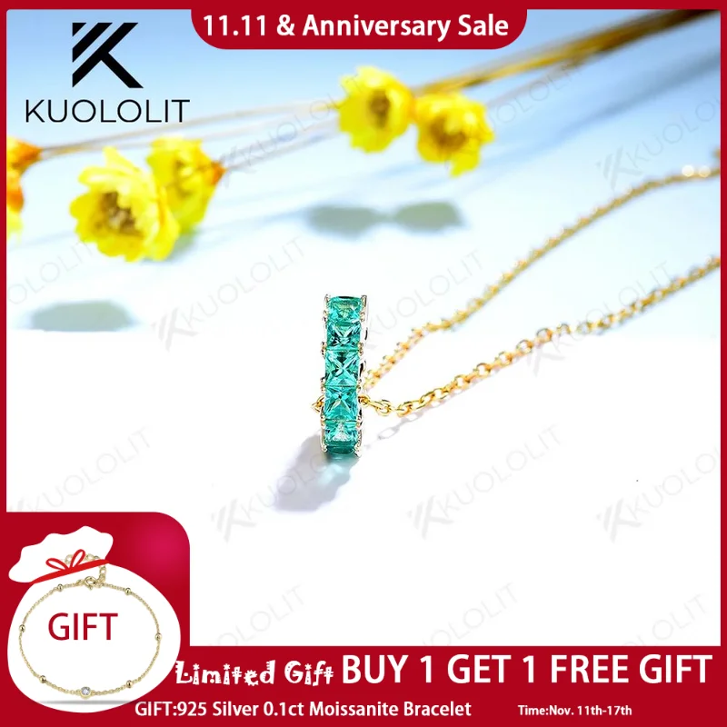 

Kuololit Lab Grown Emerald Necklaces for Women Solid 10K 14K 925 Sliver Princess Cut Pendant with Chain for Engagement Classic