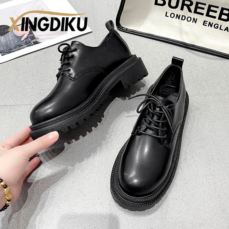 

2022 Spring and Autumn Fashion Small Leather Shoes Middle-aged Business Wear Round Toe Mid-heel Platform Leather Shoes Pumps