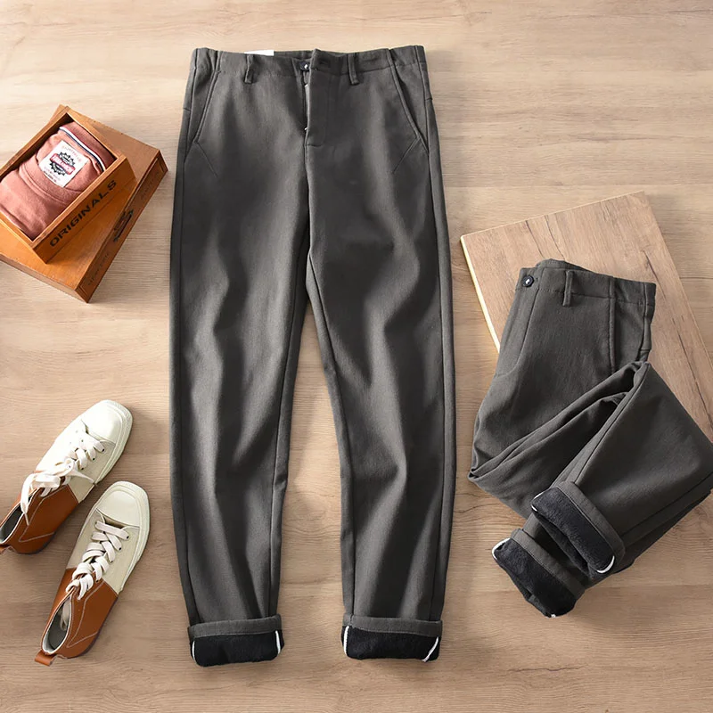 

Бархатная зимняя одежда, микро эластичные мягкие повседневные брюки, мужские брюки, Удобные однотонные деловые прямые брюки