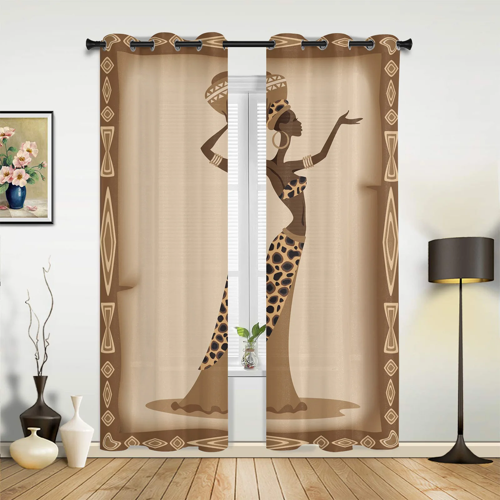

African Women Brown Ethnic Curtains for Bedroom Living Room Drapes Kitchen Children's Room Window Curtain Modern Home Decor