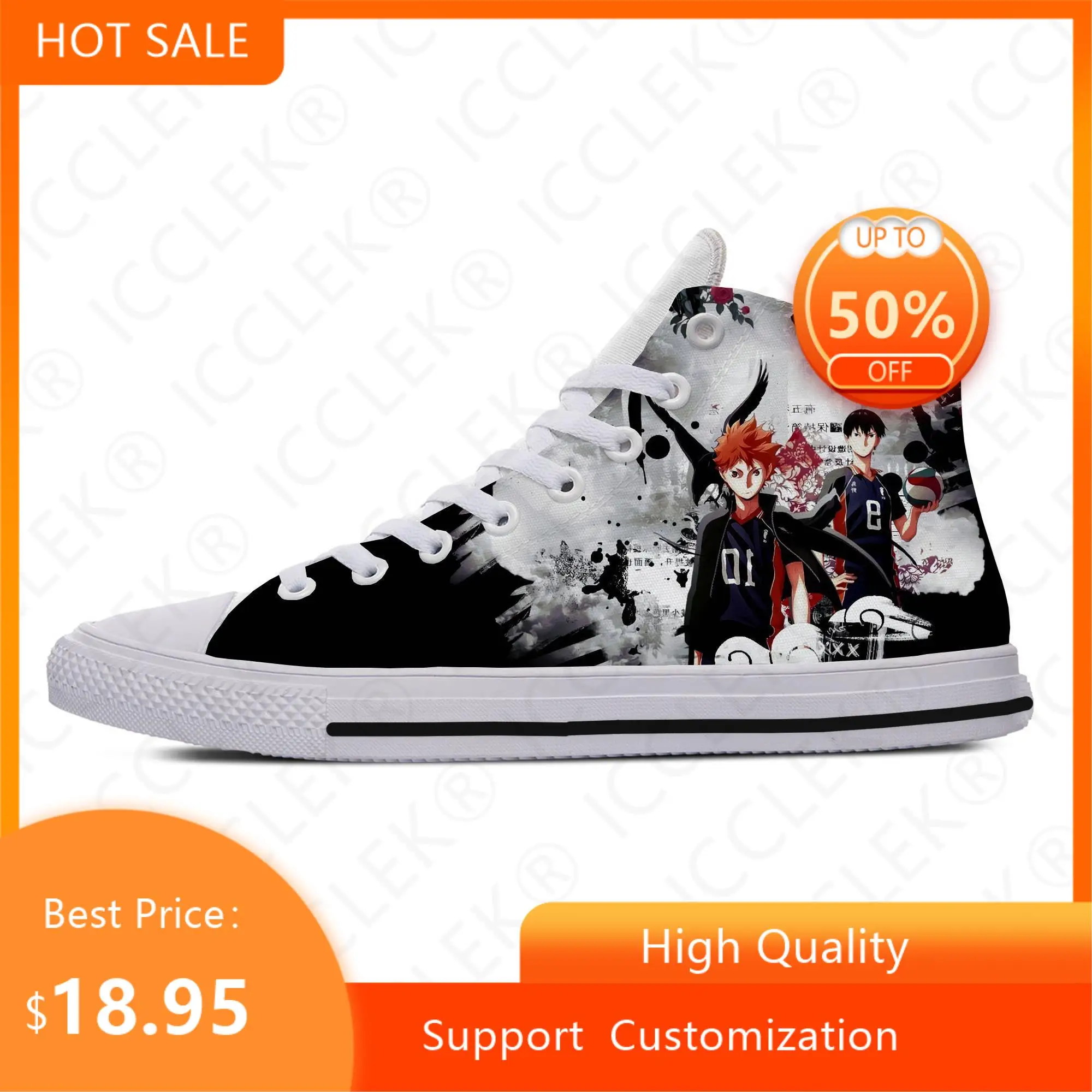 

Hot Summer Anime Haikyuu Volleyball Juvenile Leisure Walking Mens Womens Teenager Sneakers Fashion Latest High Top Board Shoes