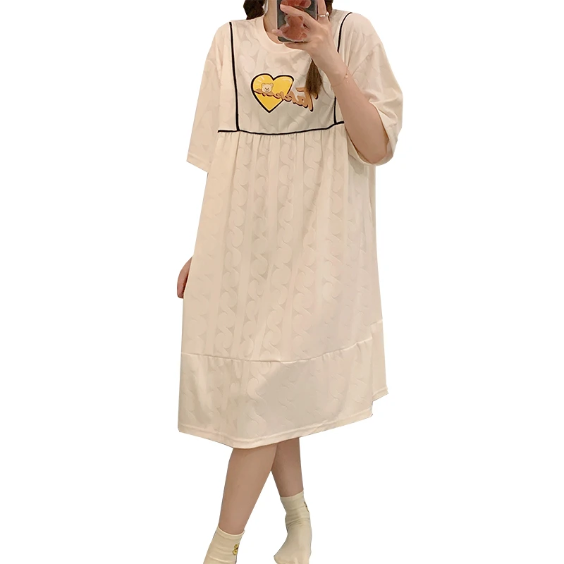 Summer Women Nightgown Pajamas Cartoon Love Print Nightdress Cute Sleepwear Girl Pijamas Mujer Night Wears For Women Homewear