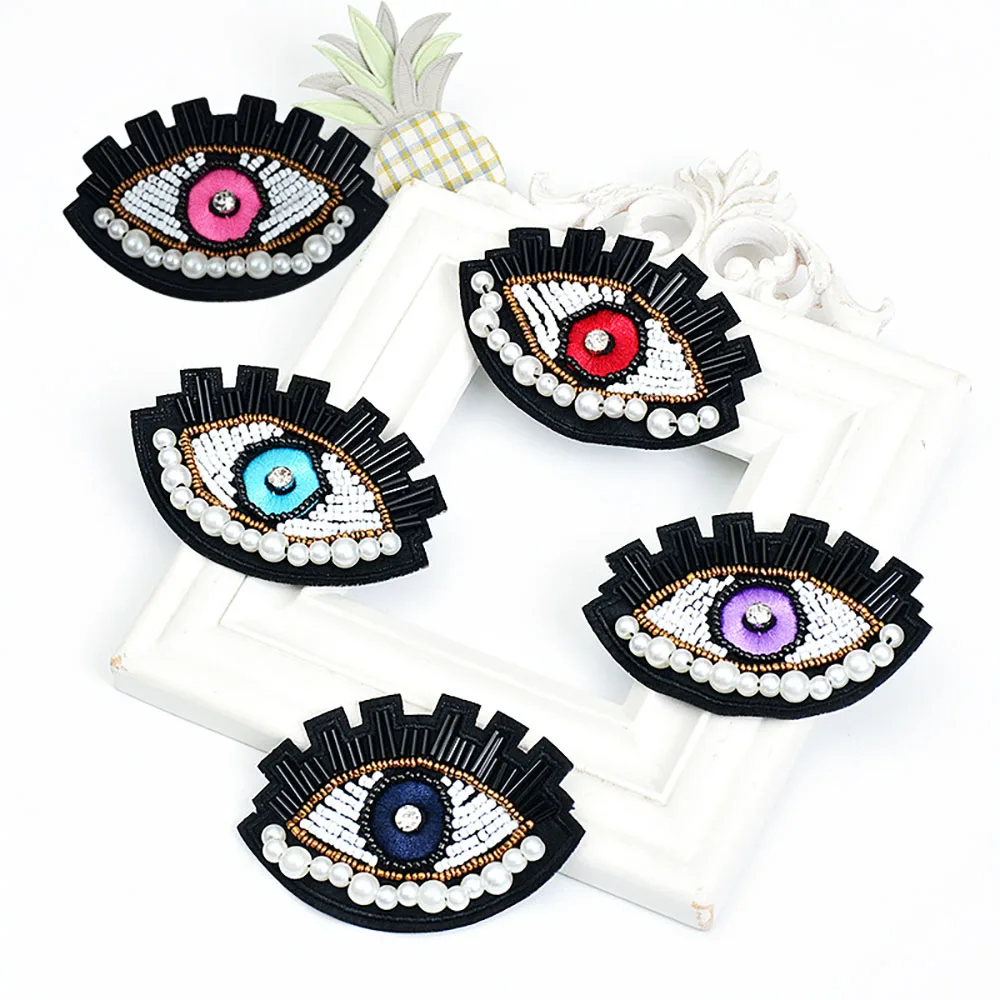

Hand Embroidery Patches for Clothing Cartoon Eye Beading Patch Rhinestone Applique DIY Clothing Accessories Punk Cloth Sticker