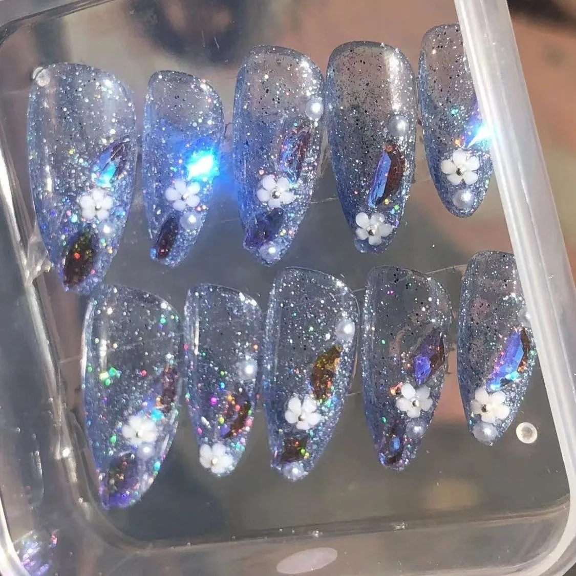 

Искусственные искусственные ногти 10 шт., ручная работа, блестящие искусственные ногти, предметы искусства, Большой Стразы, длинный маникюр, ...