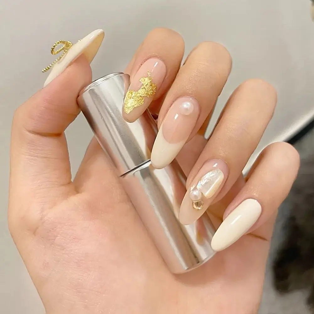 

24pcs/Box Press On Nails Artificial Full Cover Manicure Tool Nail Tips French Fake Nails Wearable Almond False Nails