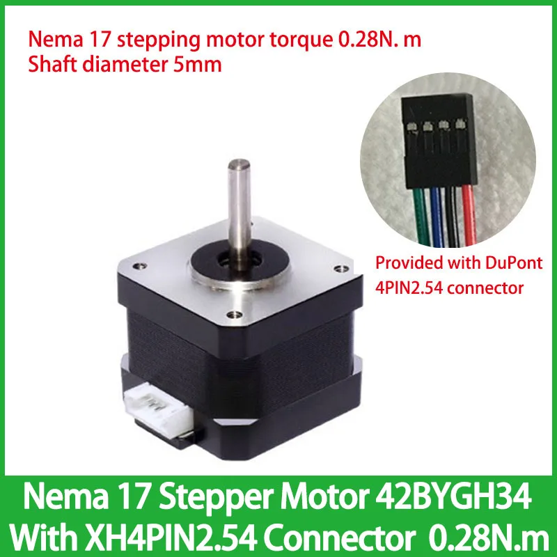 Шаговый двигатель Nema 17 42BYGH34 с разъемом Dupont 4PIN2.54 0 28 Нм диаметр вала одним выходом